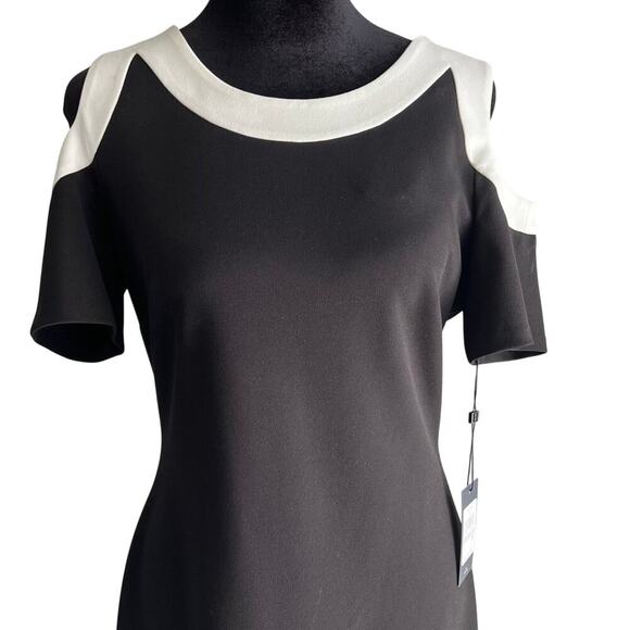 Tommy Hilfiger women's size 6 black dress, black and white, open shoulder - Picture 1 of 9